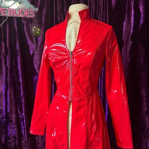 Red PVC Long Coat - Picture 3 of 5